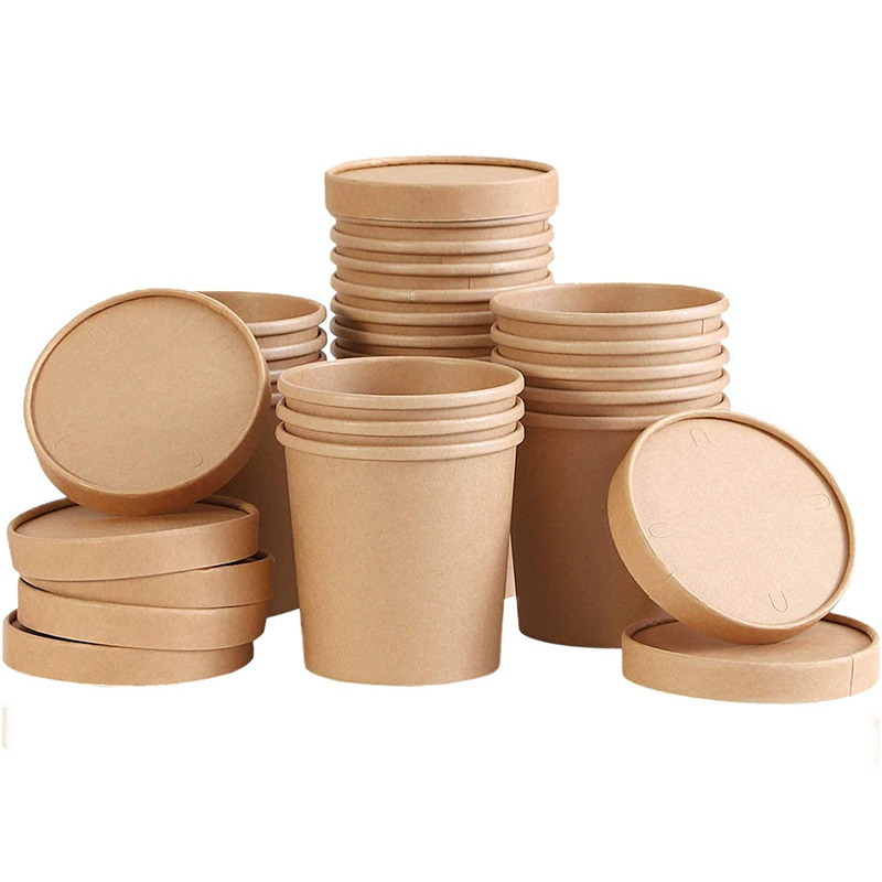 8oz-32oz Kraft Paper Soup tasse de tasse avec couvercles