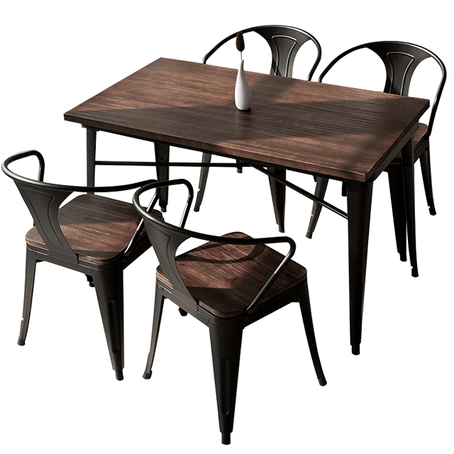 Table à manger en bois massif combinaison de table en fer forgé et de chaise