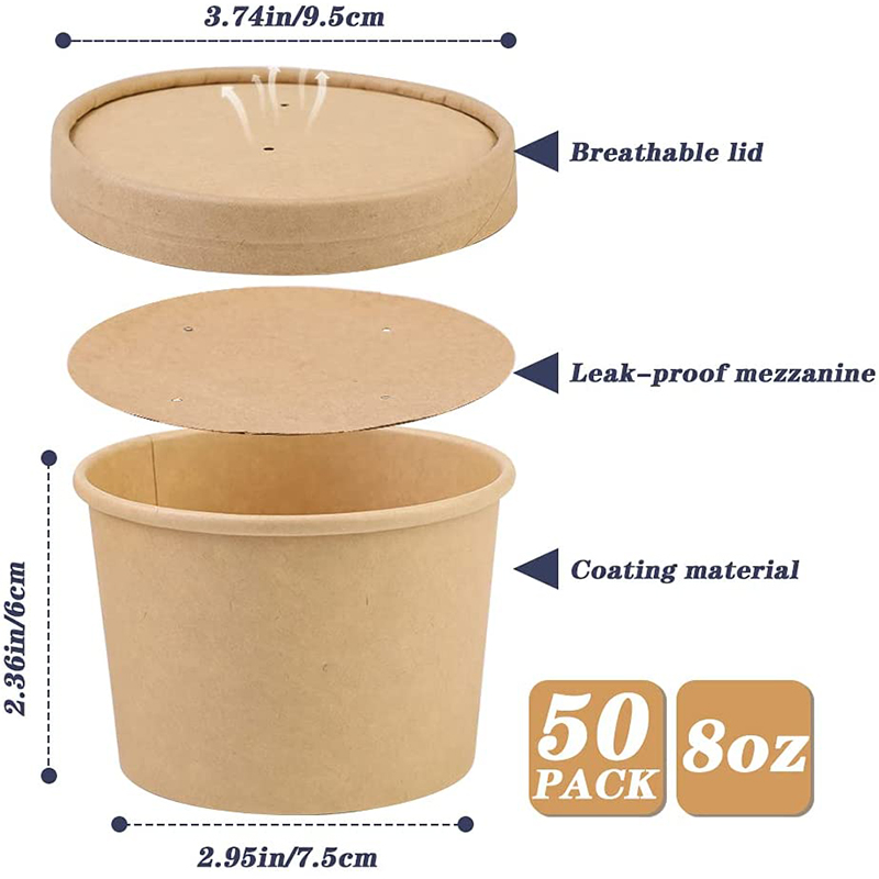 8oz-32oz Kraft Paper Soup tasse de tasse avec couvercles