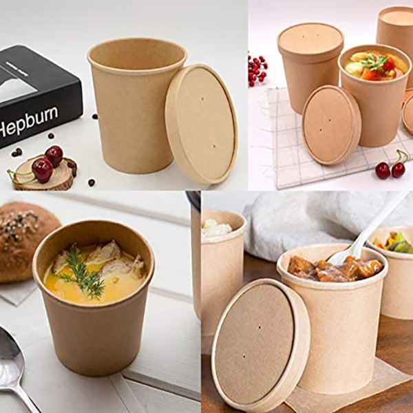 8oz-32oz Kraft Paper Soup tasse de tasse avec couvercles