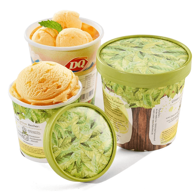  Tasses en papier à la crème glacée avec cuillère à couvercle