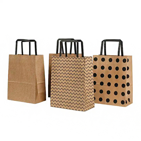Sac à provisions d'emballage recyclé en gros logo personnalisé Sac en papier kraft avec poignées plates 