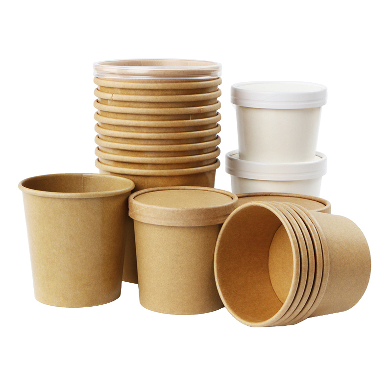 8oz-32oz Kraft Paper Soup tasse de tasse avec couvercles