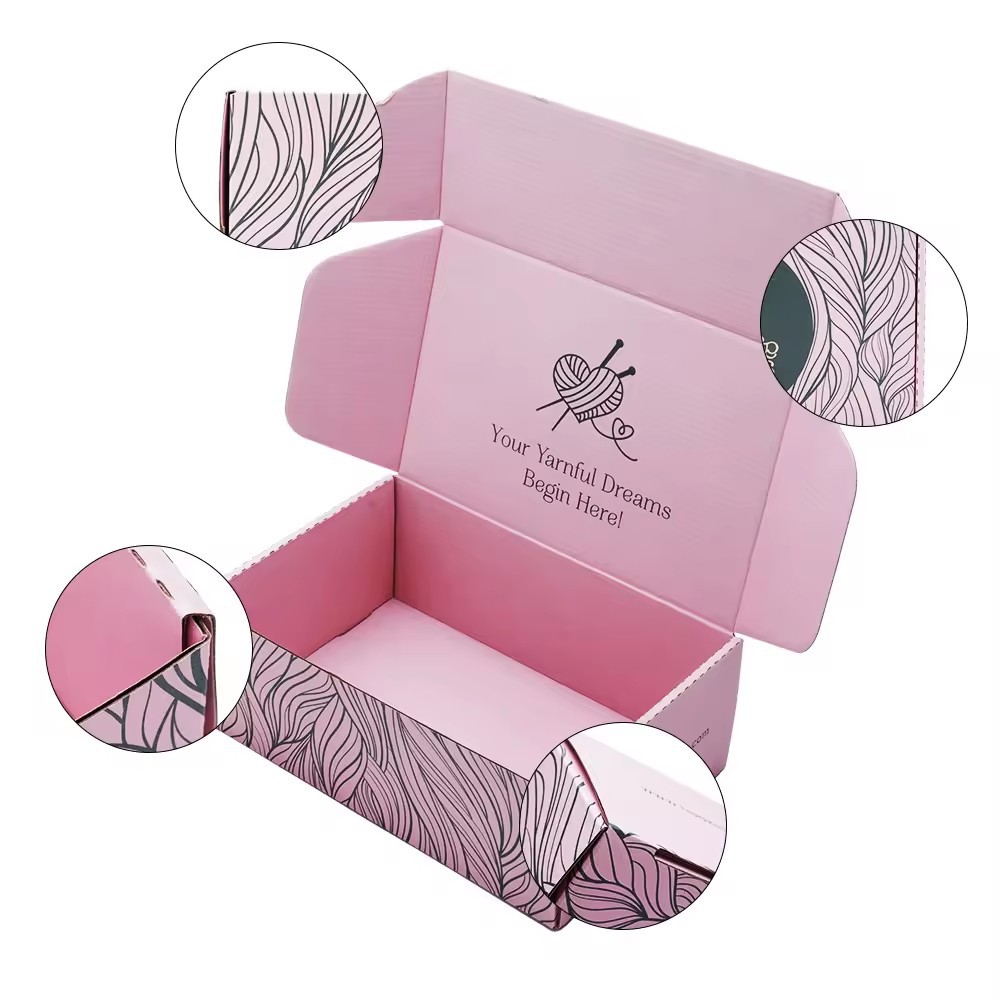 Chaussures de vêtements de planche ondulé personnalisées boîtes d'expédition des boîtes d'emballage imprimé logo tamponnage à chaud rose package de livraison en papier boîtier