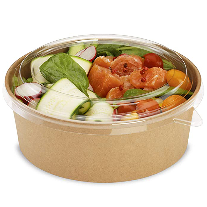 Enlevez le bol à salade en papier kraft avec un couvercle pour animaux de compagnie
