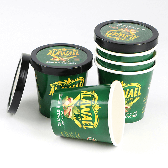  Tasses en papier à la crème glacée avec cuillère à couvercle
