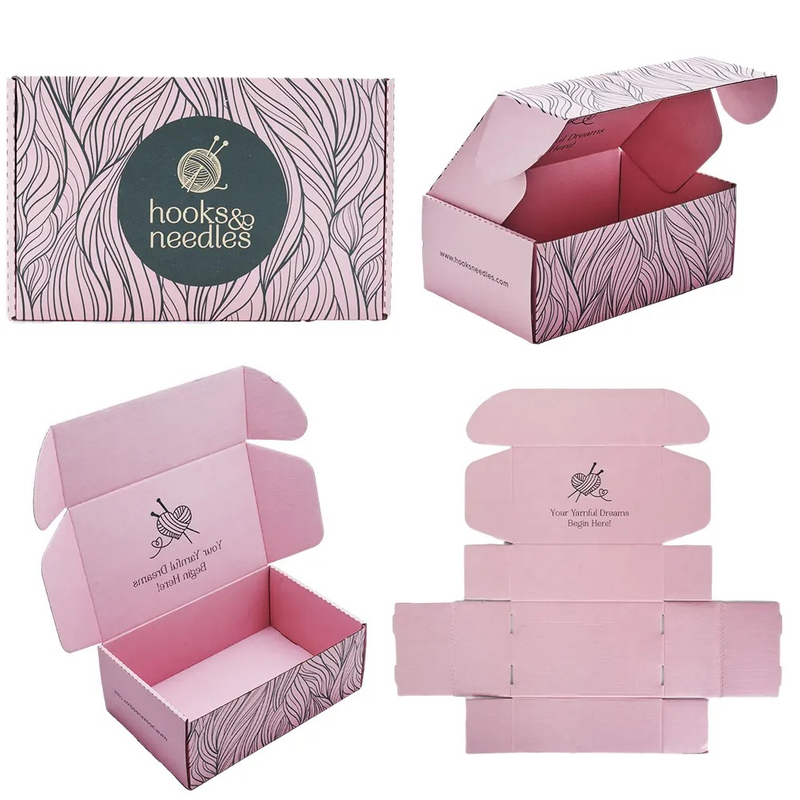 Chaussures de vêtements de planche ondulé personnalisées boîtes d'expédition des boîtes d'emballage imprimé logo tamponnage à chaud rose package de livraison en papier boîtier