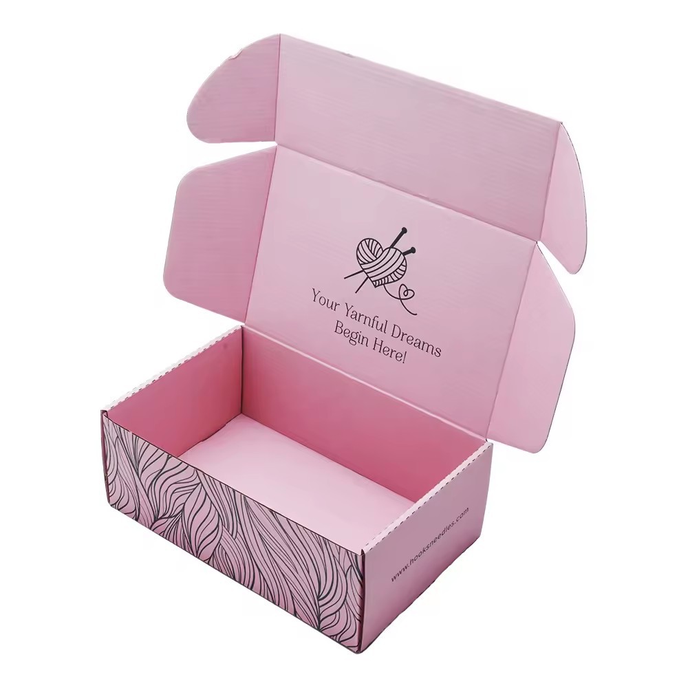 Chaussures de vêtements de planche ondulé personnalisées boîtes d'expédition des boîtes d'emballage imprimé logo tamponnage à chaud rose package de livraison en papier boîtier