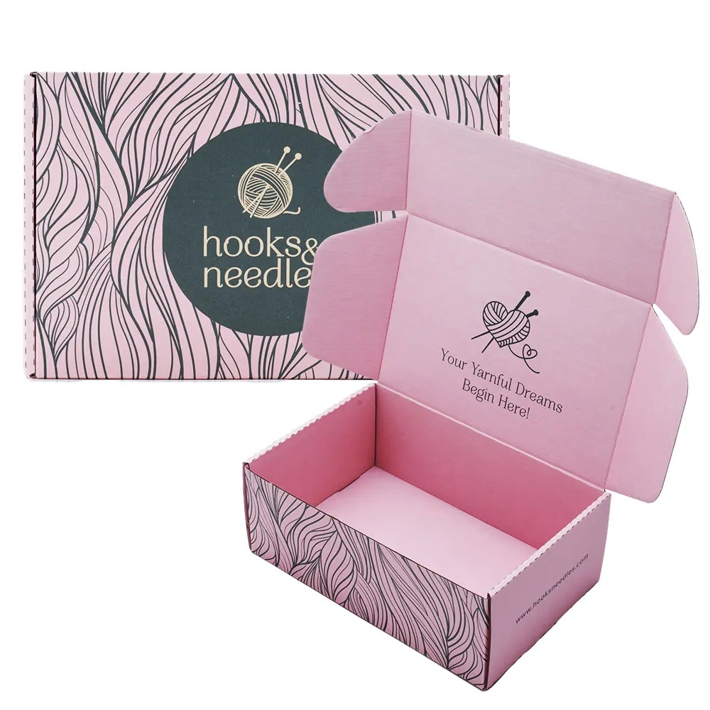 Chaussures de vêtements de planche ondulé personnalisées boîtes d'expédition des boîtes d'emballage imprimé logo tamponnage à chaud rose package de livraison en papier boîtier